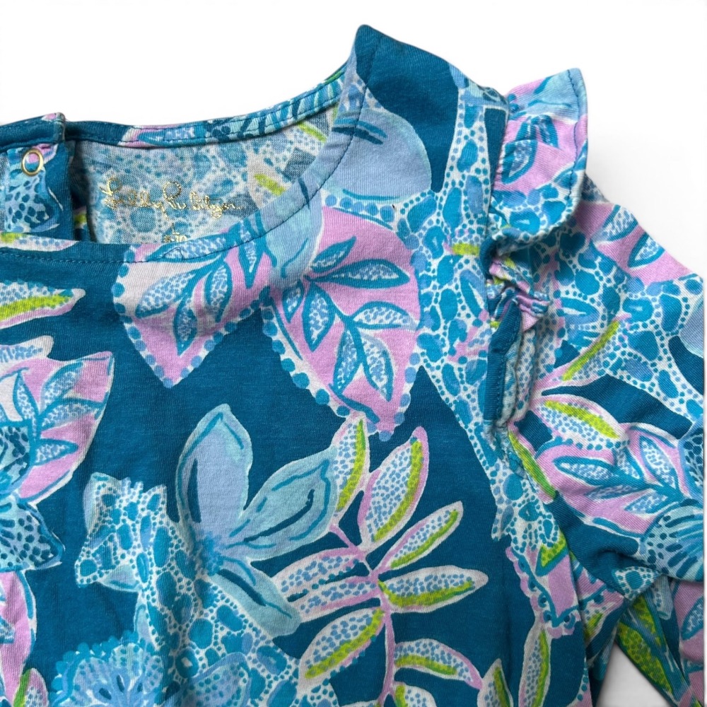 Lilly Pulitzer Girl's Blue Floral Romper Size Large (8-10) Pockets Like New! - Picture 3 of 6